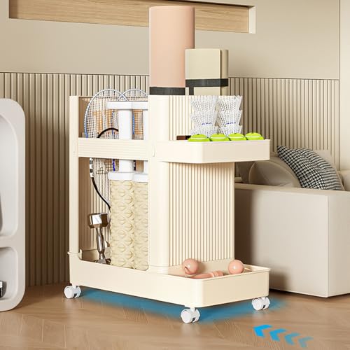 Small Yoga Mat Storage Rack on Wheels,Home Workout Storage Rack,Workout Storage for Yoga Mat,Workout Equipment Storage Cart for Home,Creamy Yellow