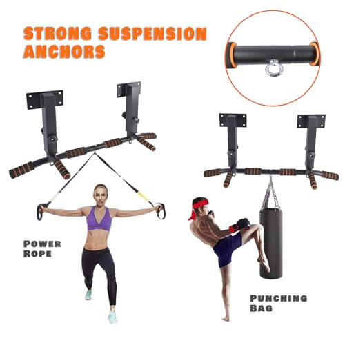 Wall Mounted Pull Up Bar Chin Up bar Multifunctional Adjustable Dip Station for Indoor Home Gym Workout, Power Tower Set Training Equipment Fitness Dip Stand Supports to 440 Lbs (Black)