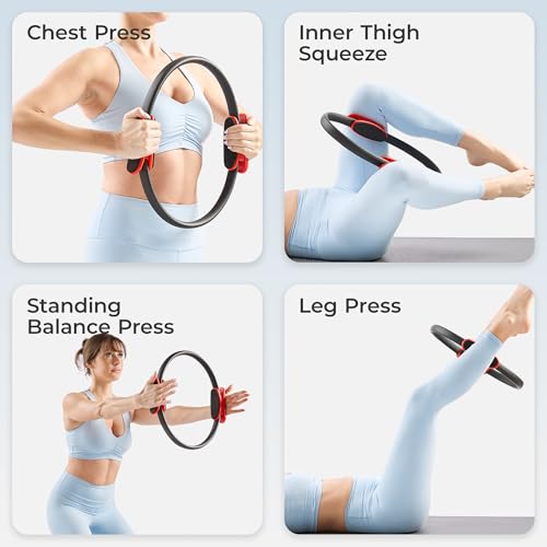 Sunny Health & Fitness 15” Pilates Ring, Resistance Circle for Toning | Glass Fiber Construction, Anti-Crack, Cushioned Foam Pads, Compact, Tones Upper Body & Pelvic Floor, Workout Accessories