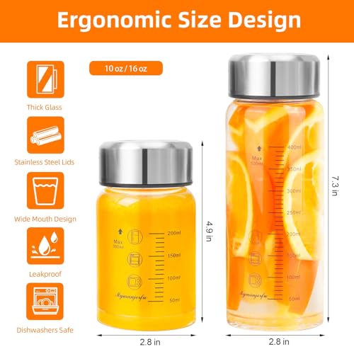 Glass Juice Bottles 6 Pack 16 oz - Wide Mouth Glass Water Bottles with Lids - for Juicing, Smoothies, Milk, Protein, BPA Free, Reusable, Stainless Steel Lids, Leak Proof, Shaker bottle (500 ml) - color: 6-Pack, size: 16 oz/500 ml