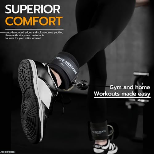 AOHO MOOON Ankle Strap (2 Pieces) for Cable Machine Women - Gym Workout Leg Strap, Premium Padding Ankle Cuffs, Glute Kickback Exercises Equipment, Pulley Attachment, One Size Fit All - color: Black