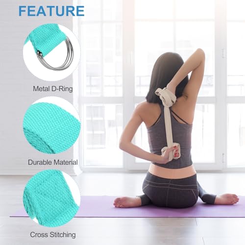 PATIKIL Yoga Strap for Stretching, Cotton Yoga Belt with Adjustable Metal D-Ring Buckle Stretch Band for Fitness Pilates - color: Lake Green