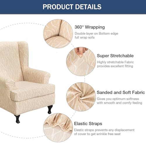 NILUOH Wingback Chair Slipcover 2 Pieces, Stretch Spandex Wingback Chair Covers Washable Slipcover for Wingback Armchairs Non-Slip Furniture Protector with Elastic Bottom for Living Room - color: 7