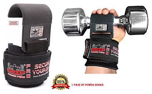 Heavy Duty PRO Metal Lifting Steel Hooks Power Weight Lifting Set of 2 Premium Thick Padded Workout Hook Gloves (Women-Wrist Size Small/Medium, Patented Reversed)