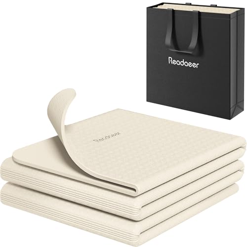 Readaeer Foldable Yoga Mat for Travel Folding Yoga Mat 6mm Thick with Carrying Bag, Non-Slip TPE Exercise Pilates Mat for 72" L x 24" W x 0.24 Inch | TPE Exercise Mat With Carrying Bag for Home Workout, Yoga, Pilates, Stretching - color: Beige