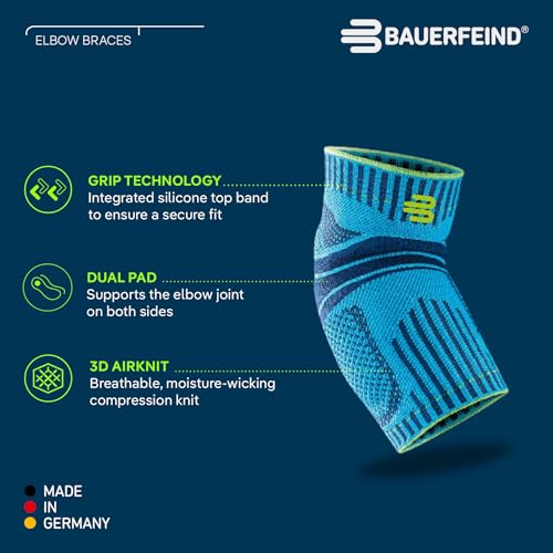 Bauerfeind Sports Elbow Support - Elbow Brace for Pain Relief and Support - Pads for Enhanced Comfort - Targeted Compression - Lightweight & Durable - Black/Navy, Medium - color: Black/Navy, size: Medium