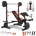 MAIDOMA Foldable 1500LBS Capacity 8 IN 1 Weight Bench Set with Leg Extension/Squat Rack/Preacher Curl, Adjustable Bench Press for Home Gym Full Body Workout (US Stock) - color: Black Red
