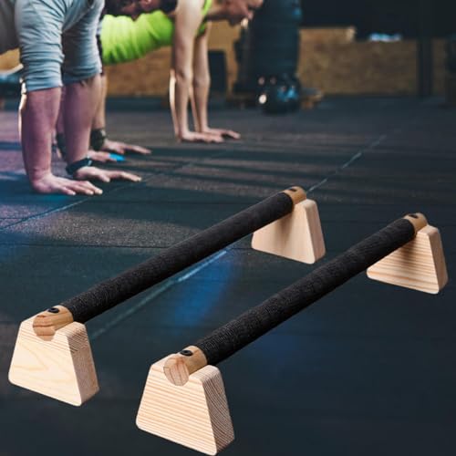 Qianly 2 Pieces Push Up Bar Wooden Parallettes Bar for Men Women Portable Sturdy Structure Push Up Stand for Exercise Floor Workout, 50CM