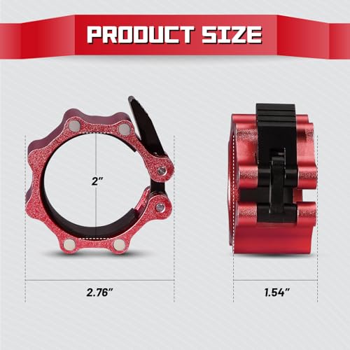 RitFit 2-Inch Magnetic Barbell Collars Locking Clamps - Heavy Duty Aluminum Alloy, Quick Release with Non-Slip TPR Pads for Olympic Weightlifting Powerlifting Training (Pair) - color: Red