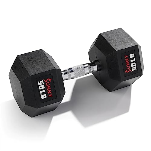Sunny Health & Fitness Hex Style Dumbbell 5 LBS TO 50 LBS Chrome Handles, Hand Weight for Strength Training, Home Gym, Exercise, Workout Equipment Multiple Size Options - style: 22.7 KG / 50 LBS (Single)
