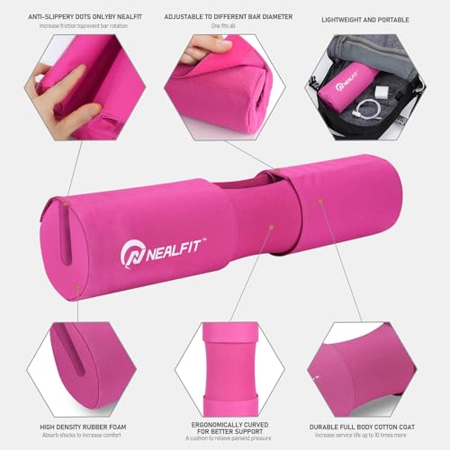 NEALFIT Barbell Squat Pad with Thick Nylon Padding, Hip Thrust Pad for Squats, Lunges, Neck Shoulder Squat Pad for Olympic or Standard Bars - color: Pink