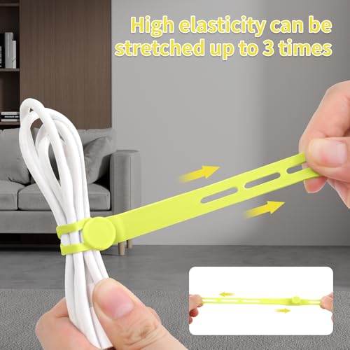 Oligei 25 Pcs Silicone Cable Ties, Cable Ties Reusable, High Elasticity Cord Wraps for Electrical Cords, Cord Organizer for Earphone, Phone Charger(Yellow) - color: 25p∣yellow