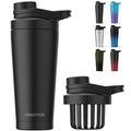 Greatyos Stainless Steel Shaker Bottle with Noise-Free Design - Patented 24 oz Insulated Metal Shakers Bottles Cup for Protein Mixes and Pre Workout 100% Leak Proof (Black) - color: Black