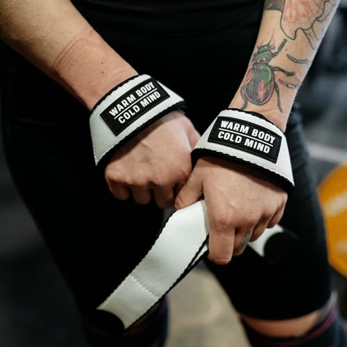 WARM BODY COLD MIND V2 Lifting Wrist Straps for Weightlifting - Hand Straps for Powerlifting, Weight Lifting, Bodybuilding Functional/Cross Training, Deadlift Gym Bar, Cotton - color: White Poly