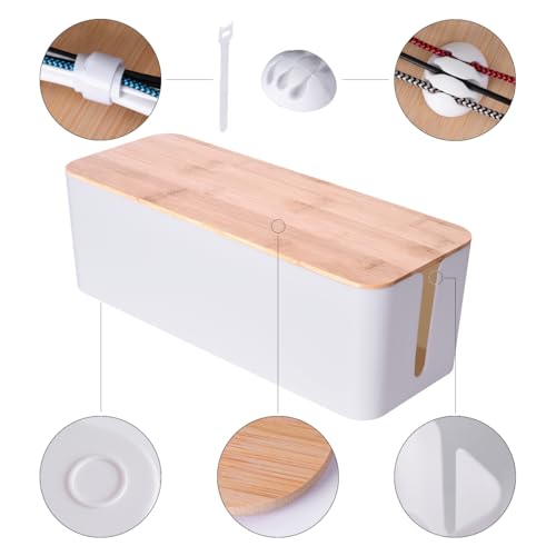 2 Pack Large Cable Management Box – Wooden Style Cord Organizer and Cover for TV Wires, Computer, Router, USB Hub and Under Desk Power Strip – Safe ABS Material and Baby-Pets Proof Lock (White) - color: White