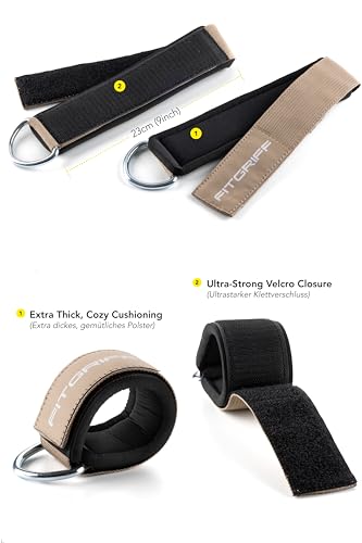 Fitgriff® Ankle Straps V2 for Cable Machine (2 Pieces) - Gym Workout Equipment - Leg Pulley Attachment, Kickback Straps - color: Sand