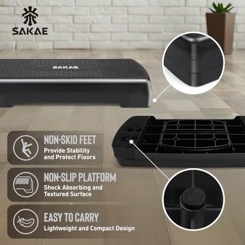 SAKAE Aerobics Step Platform Set with Weighted Vest & Measuring Tape, Adjustable Height 2 Level Risers Workout Step Trainer with Non-Slip Surface, Step Platform for Home Exercise, Multiple Colors - color: Black