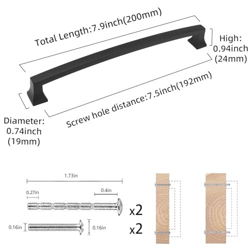 COTYKILEY 10 Pack 7.5Inch(192mm) Matte Black Cabinet Handles Black Kitchen Cabinet Pulls Cabinet Door Handles Kitchen Cabinet Hardware - color: Matte Black, size: 7.5" Hole Center（192MM）