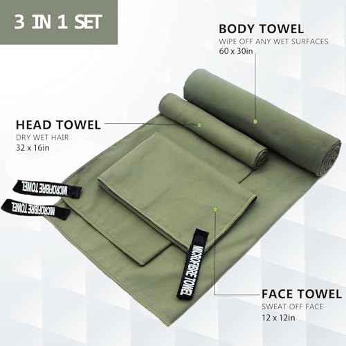 Microfiber Quick Dry Travel Towel - 3 Sizes Pack, Super Absorbent, Lightweight & Compact Towel for Camping, Gym, Yoga, Beach, Sports & Swimming
