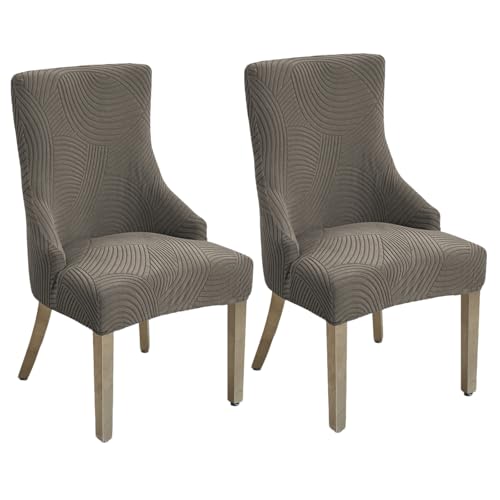 Wingback Dining Chair Covers Stretch Wing Back Side Chair Slipcover Accent Chair Cover Slipcover with Arm Chair Protector Cover for Dining Living Room (Coffee, 2PCS) - color: A- Coffee, size: 2 PCS