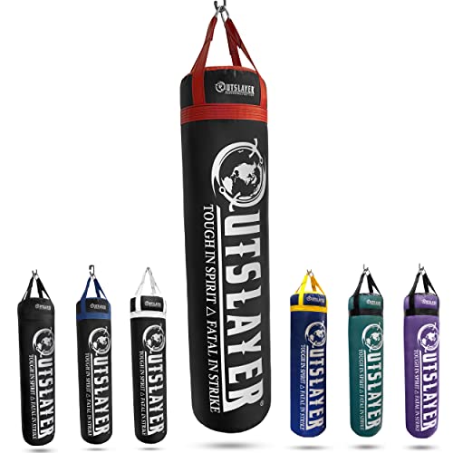 Outslayer 100 lbs Filled Heavy Bag | Custom Colors for Boxing, Kickboxing, Taekwondo & MMA Training | Made in USA - color: Black/Red, style: Without Bottom D-Ring