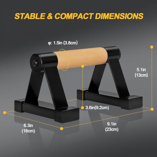 Parallettes Wooden Parallettes Calisthenics Bars Handstand Parallettes Bars | Calisthenics, Handstand, Floor Home Workouts, Metal Bracket Supports Up to 600 lbs for Fitness Training with Anti-Slip Grip