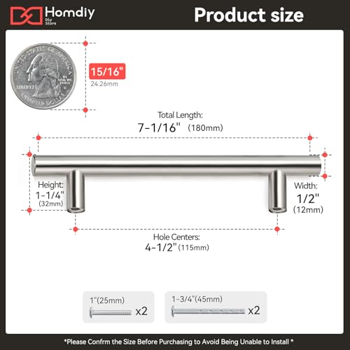 homdiy Cabinet Handles Brushed Nickel Cabinet Pulls - HD201SN Modern Drawer Handles Stainless Steel Cabinet Hardware 4-1/2in Hole Centers Kitchen Cabinet Handles Cupboard Handles - color: Brushed Nickel, size: 4-1/2in hole centers
