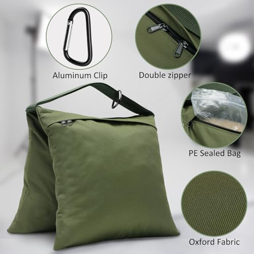 Aimosen 4 Packs Sandbags Military Green Weight Bags for Light Stand, Heavy Duty Saddlebags for Photography Backdrop Stand, Photo Video Tripod, Pop up Tent, Umbrella Base, Fishing Chair, Picnic Table - color: Green
