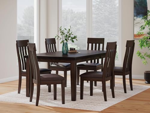 Signature Design by Ashley Haddigan Faux Leather Cushioned Rake Back Dining Chair, 2 Count, Dark Brown | Easy-to-clean faux leather upholstery, Wood frame and wood products and other construction, Supportive rake-back design - color: Dark Brown, style: 0