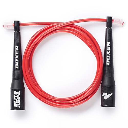 EliteSRS 10 Foot Outdoor Rated 5Mm Pvc, Boxer Jump Rope 3.0 with Smooth Action Polymer Handles and Ergonomic Slip-Resistant Dimpled Grips | Professional boxing rope. Smooth-action handles with slip-resistant grips. Fitness and cardio. - color: Red