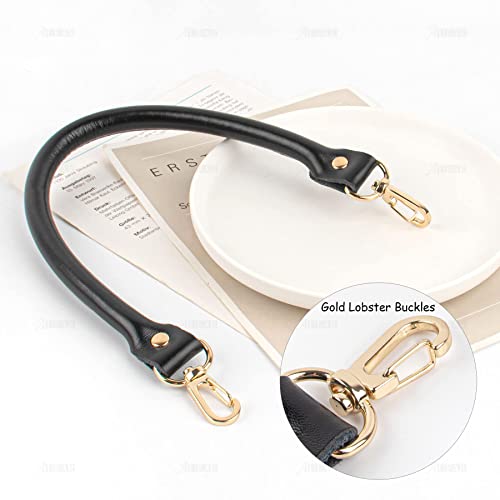 AUEAR, Leather Replacement Handles Purses Straps Black Handbag Strap with Gold Lobster Buckles for Small Handmade Straw Bag (15.7 Inches, Style A, 2 Pack) - color: Black
