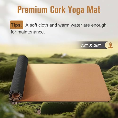 Umineux Cork Yoga Mat 1/4 & 2/5 Inch Thick 72 x 26 in | Thick Cork and TPE Non Slip Yoga Mats for Women Men, Sweat Proof, Sustainable, Great for Hot Yoga & Workouts - color: Brown, size: 10MM