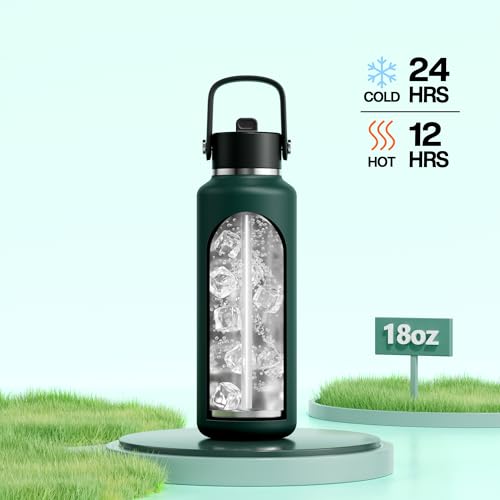 POWCAN 18 oz Water Bottle Insulated: Leakproof Lid with Straw, Lightweight, Flex Cap, BPA-Free, Stainless Steel Water Bottle for Office, Trekking, Commute, Worker, Walking, Cycling (Fir Green) - color: Fir Green, size: 18 Ounces