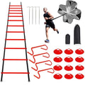 YEXEXINM Professional Agility Ladder Speed Training Equipment Set-20ft Agility Ladder,12 Soccer Cones, 4 Agility Hurdles, Running Parachute, Suitable for Soccer Football Basketball Training - color: red