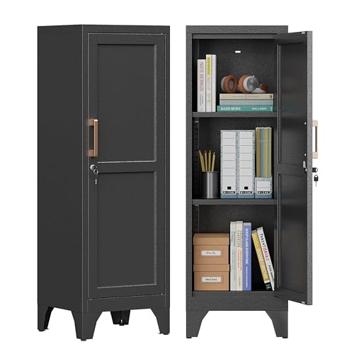 Metal Lockers for Employees,46"Tall Small Locker,1doors Tall Steel Vertical Storage Locker with Shelves,Lockable Steel Cabinet fo Toys,Sports Equipment,File,Snacks,Books-Assembly Required(Black) - color: Black