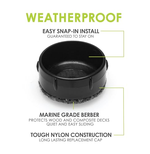 Don't Scratch Your Deck Gorilla Outdoor 1-1/2 Inch Patio Furniture Feet Caps (8 Pack) Floor Protecting Replacement Feet Glides for Metal Outdoor Furniture & Indoor, Weatherproof Berber Sliders