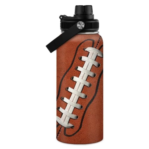 SANDJEST Football Water Bottle - 32oz Insulated Stainless Steel Sports Bottles - Gifts for Men Football Lovers Fan Players - color: Football 3