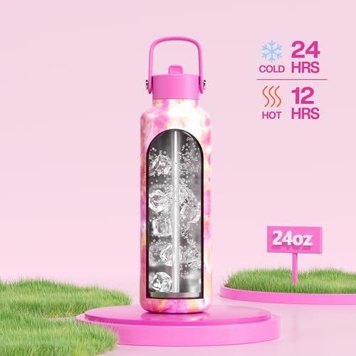 24 oz Vacuum Water Bottle for School: Lightweight, Leakproof, Flex Cap, BPA-Free, Cupholder Friendly, Vacuum Flask with Straw for Girl, College, Outdoors, Sport, Daily, Gift, Classroom (Citrus Dream) - color: Citrus Dream, size: 24 Ounces