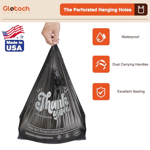 Glotoch 1000 Count Plastic Thank You T-shirt Bags Black, 11.5" x 6.5" x 21" Grocery Bags with Handles for Restaurant, Retail, Grocery Store, Takeout, Convenience Stores, Shopping Bag in Bulk - color: Black Thank You, size: 1000 Count