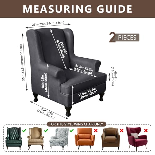 ANARACHON Leather Look Wingback Chair Covers, 2-Piece Wing Chair slipcover,Stretch Wing Back Armchair Slipcovers with Elastic Bottom, Soft Spandex Furniture Protector for Living Room (01 Dark Grey) - color: Dark Grey #1