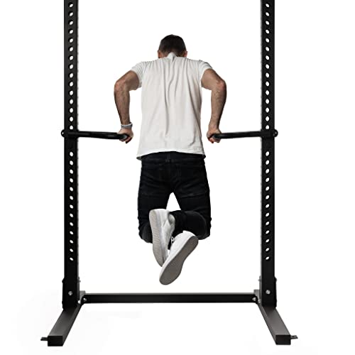 AmStaff Fitness Dip Bar Attachment for Squat & Power Rack – Compatible for 2x2" - 2.5x2.5" - 3x3" Inches Tube with 1-Inch Hole Racks – (Pair)