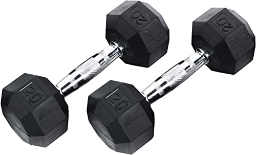 Ader 2lb-120lb Black Octagon Rubber Dumbbells Pair - size: 20lb