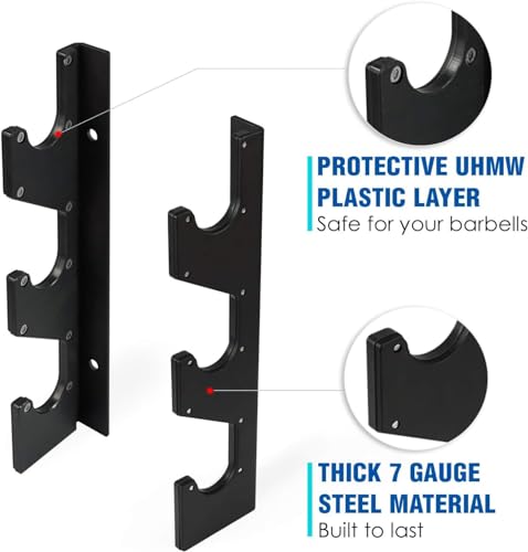 Yes4All Vertical Wall Mounted Olympic Barbell Holder, Barbell Storage Rack, Hanging Barbell Rack for Home Fitness Equipment - color: Black Horizontal Wall Mounted - 2 Pairs