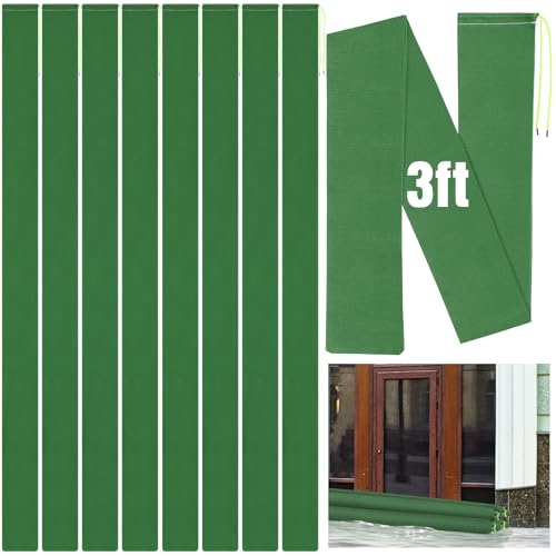 Threan 8 Pcs 3ft Sandbags for Flooding, Flood Prevention Sand Tube Bags Thickened Canvas Reusable Rain Wind Flood Barrier with Elastic Band Water Barrier Tube for Door Garden Rain Control, Green - size: 3ft