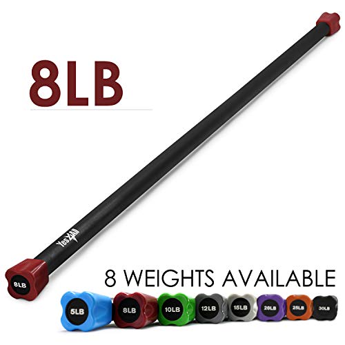 Yes4All Total Body Workout Weighted Bar, Resistance Band Bar, Racks for Strength Training, Exercise Bar for Yoga in Home and Gym - Single/Combo - color: Color-Coded, style: 8lbs Weighted Workout Bar