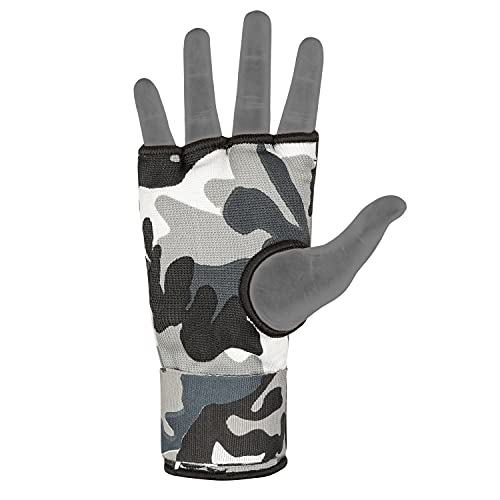 HUNTER Gel Boxing Hand Wraps for Men & Women, Quick Inner Gloves with Wrist Support for MMA, Muay Thai, Kickboxing & Martial Arts Training, Knuckle Protection (Pair) - color: Gray Camo, size: Small-Medium
