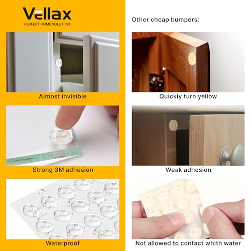 128 Self Adhesive Cabinet Door Bumpers – Sticky Clear Silicone Rubber Pads for Furniture Drawers, Kitchen Cabinets, Decor, Wall Protection – Vellax - size: 128 Pcs