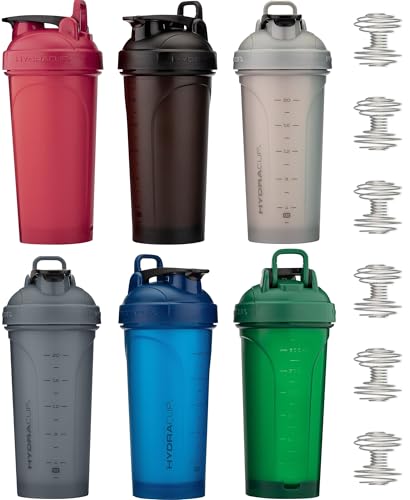 Hydra Cup 6 Pack 28 oz Protein Shaker Bottles for Protein Mixes with Whisk Ball, Leak-Proof Shaker Cups for Protein Shakes, BPA-Free with Carry Handle (OG Sport Mix) - color: Dark Colors