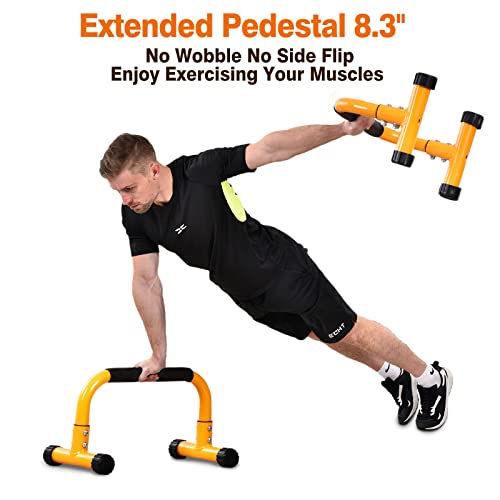 Teclor Push Up Bar, Parallettes Bars For L-sit & Dip, Heavy-Duty No Wobbling Parallel Bars Stand For Handstands, Full Planche, Calisthenics, 9.5in High Workout Stands for Home Fitness Training - color: Yellow