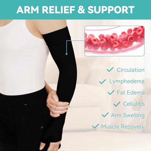 Lymphedema Compression Arm Sleeves for Women Men with Gauntlet, 20-30 mmHg Graduated Compression Full Arm Support for Arthritis, Bursitis, Edema (Single) - color: Black(Single), size: XX-Large